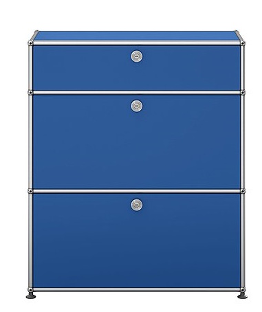 USM Haller Highboard in Enzianblau mit zwei Klappen, stilvolles Designmöbel für Wohnzimmer und Büro.