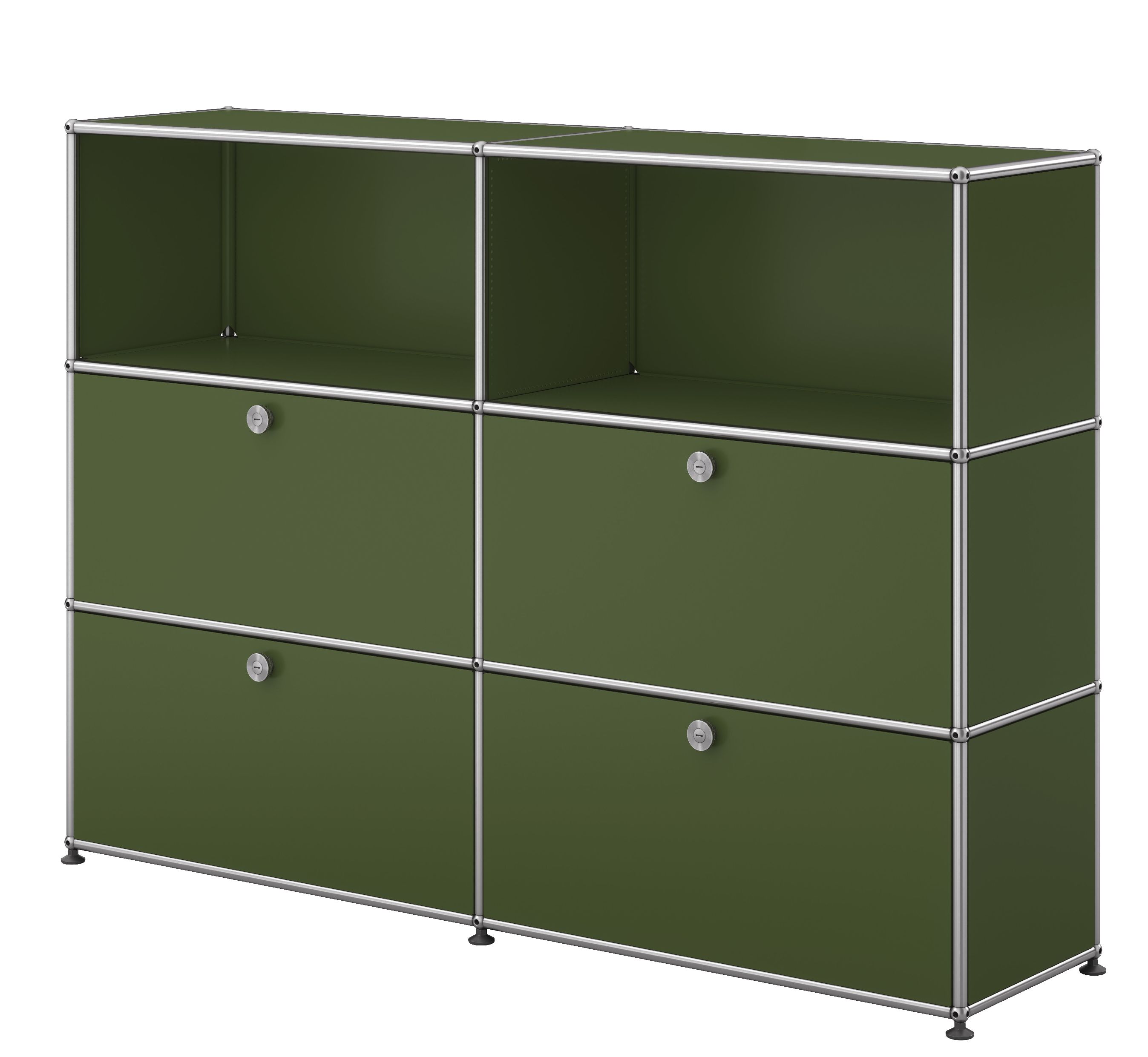 USM Haller Highboard 2 Offen / 2 Klappen / 2 Schubladen Olivgrün
