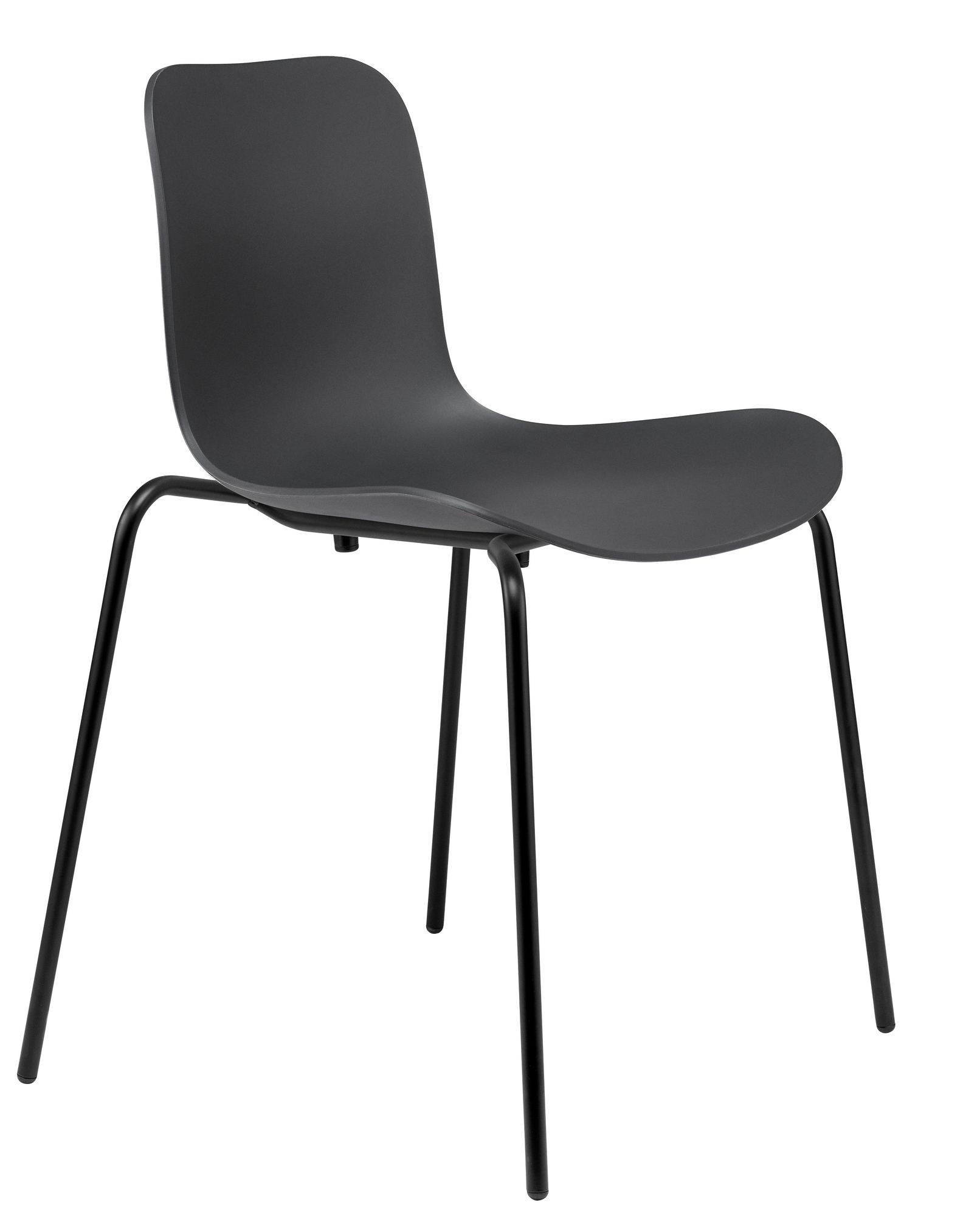 Schwarzer Langue Stuhl von Norr11 mit anthrazitfarbener Sitzschale und filigranem, schwarzen Metallgestell. Moderner Design Stuhl.