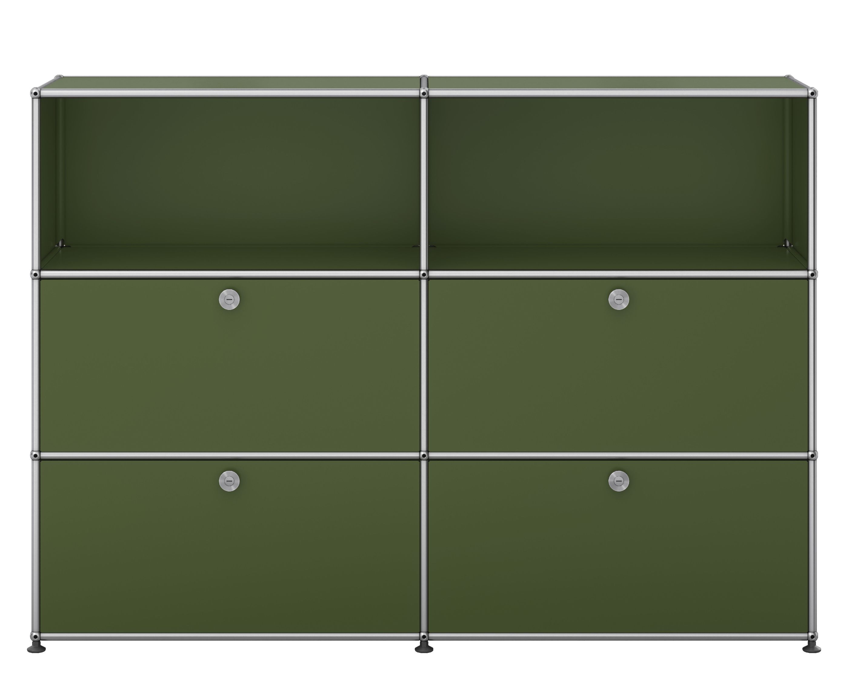 USM Haller Highboard 2 Offen / 2 Klappen / 2 Schubladen Olivgrün