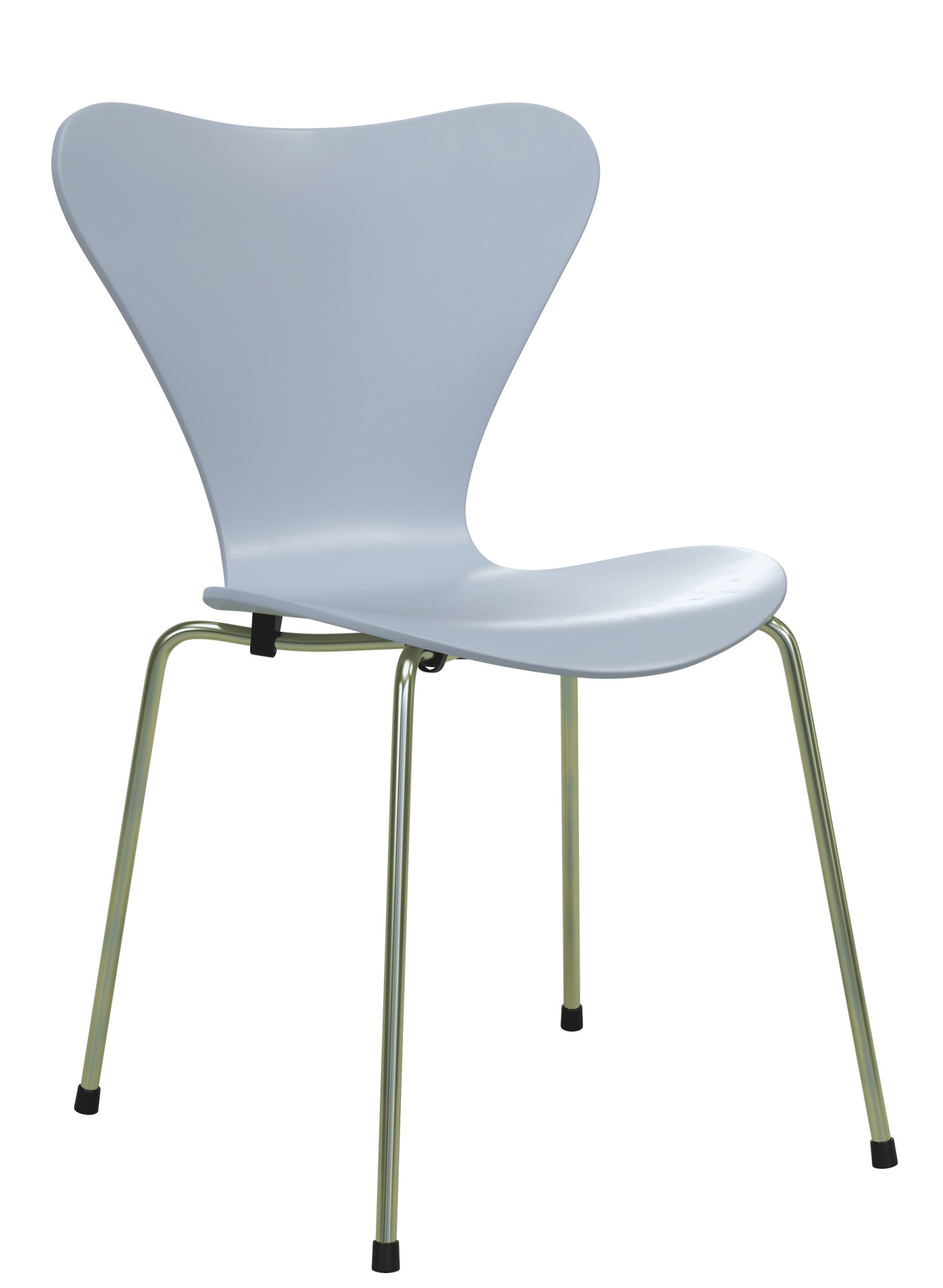 Blauer Siebener Stuhl von Fritz Hansen mit goldenem Gestell, modernes Designmöbel für Esszimmer.