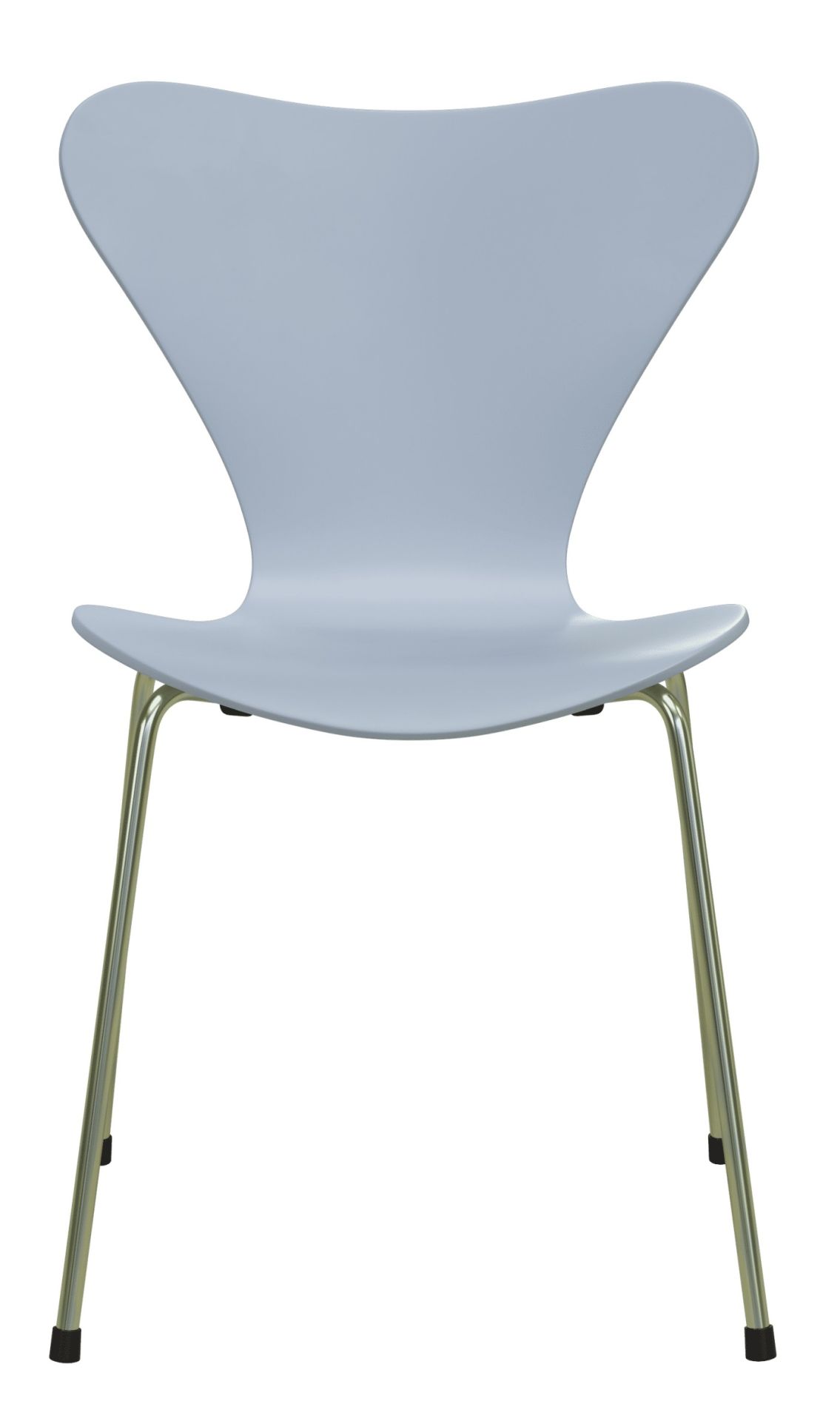 Blauer Siebener Stuhl von Fritz Hansen mit Chromgestell, Designklassiker für Esszimmer und Büro.