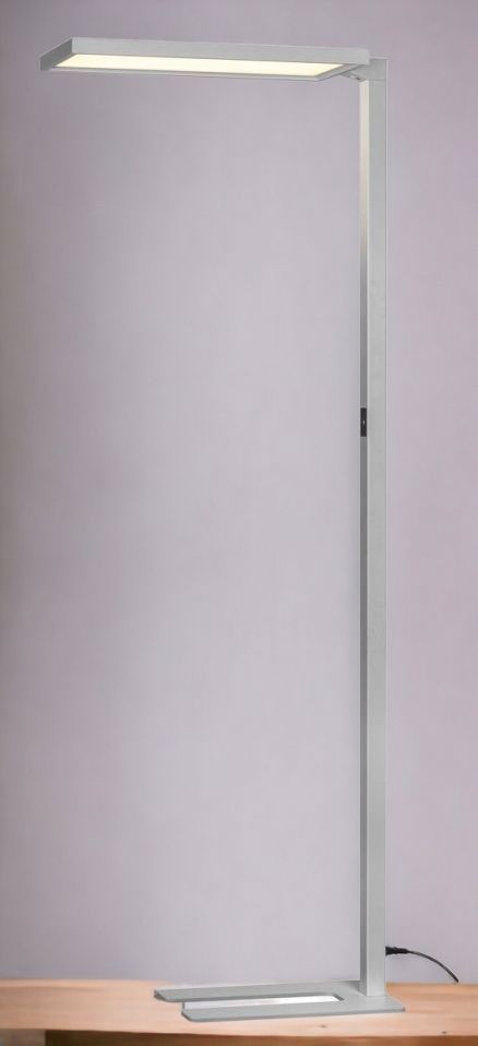 Silberne Leggero Stehleuchte mit LED-Licht für Büro und Arbeitszimmer, modernes Design.