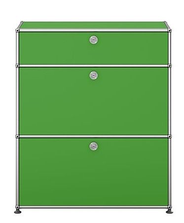 USM Haller Highboard in Grün mit zwei Klappen, modernes Designmöbel für stilvolle Wohnräume und Büros.