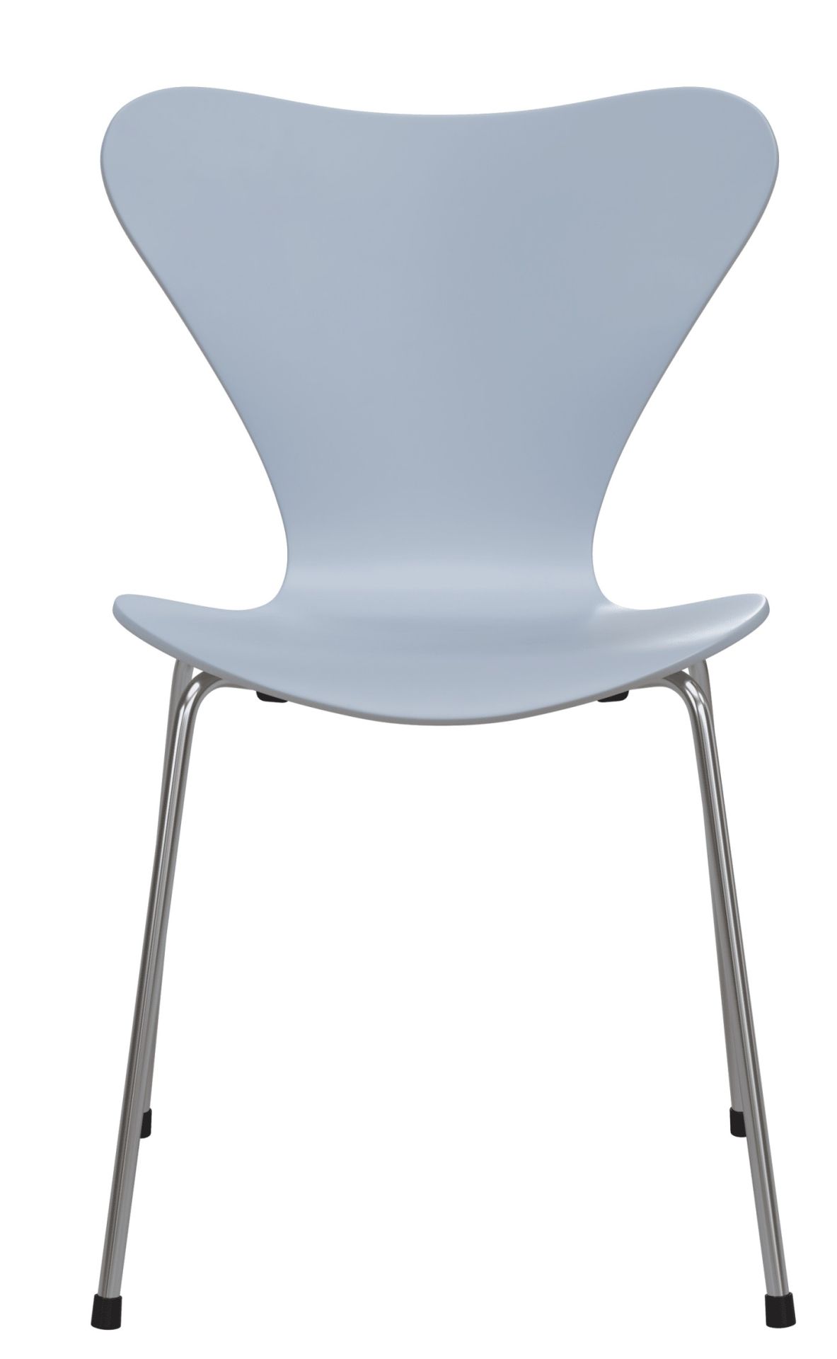 Blauer Siebener Stuhl von Fritz Hansen mit Chromgestell, ikonisches Designmöbel für Esszimmer und Büro.