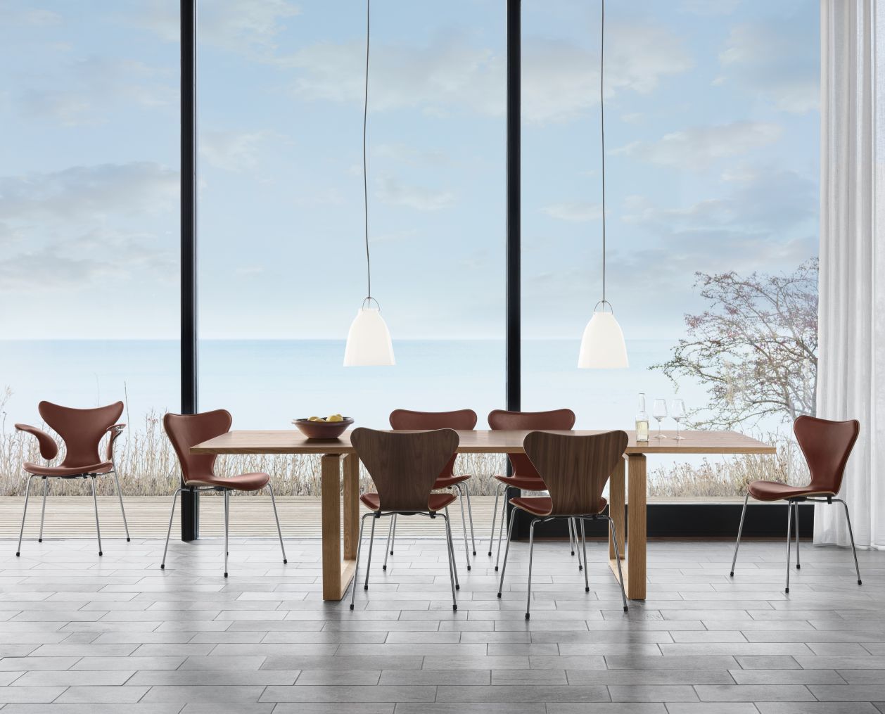 Siebener / Serie Stuhl 3107 Fritz Hansen Jubiläumsmodell Leder Grace Kastanie