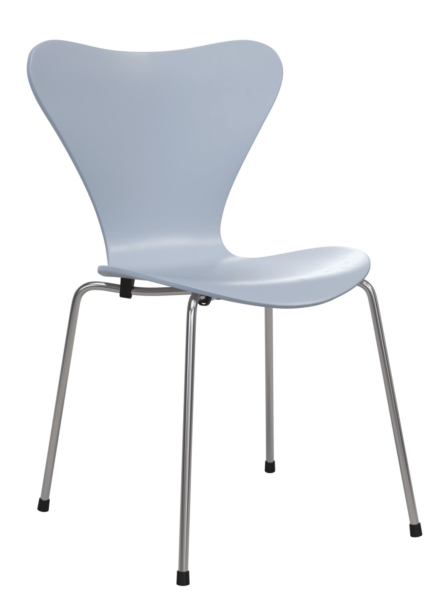 Blauer Siebener Stuhl von Fritz Hansen mit Chromgestell, ein Designklassiker für modernes Wohnen.